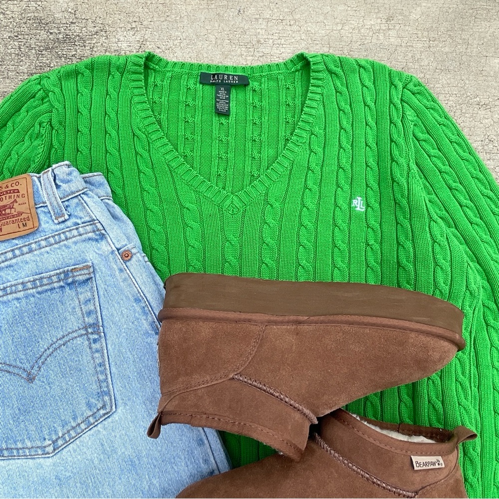 Green Cable Knit Sweater - Picture 2 of 7